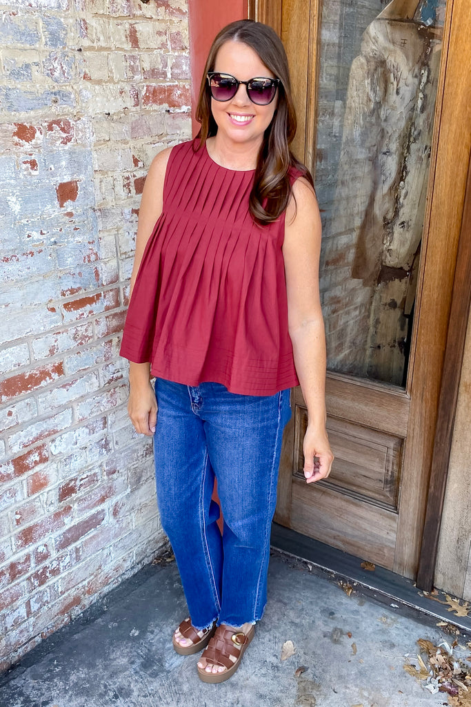Like Me Now Pleated Burgundy Top - Lyla's: Clothing, Decor & More - Plano Boutique