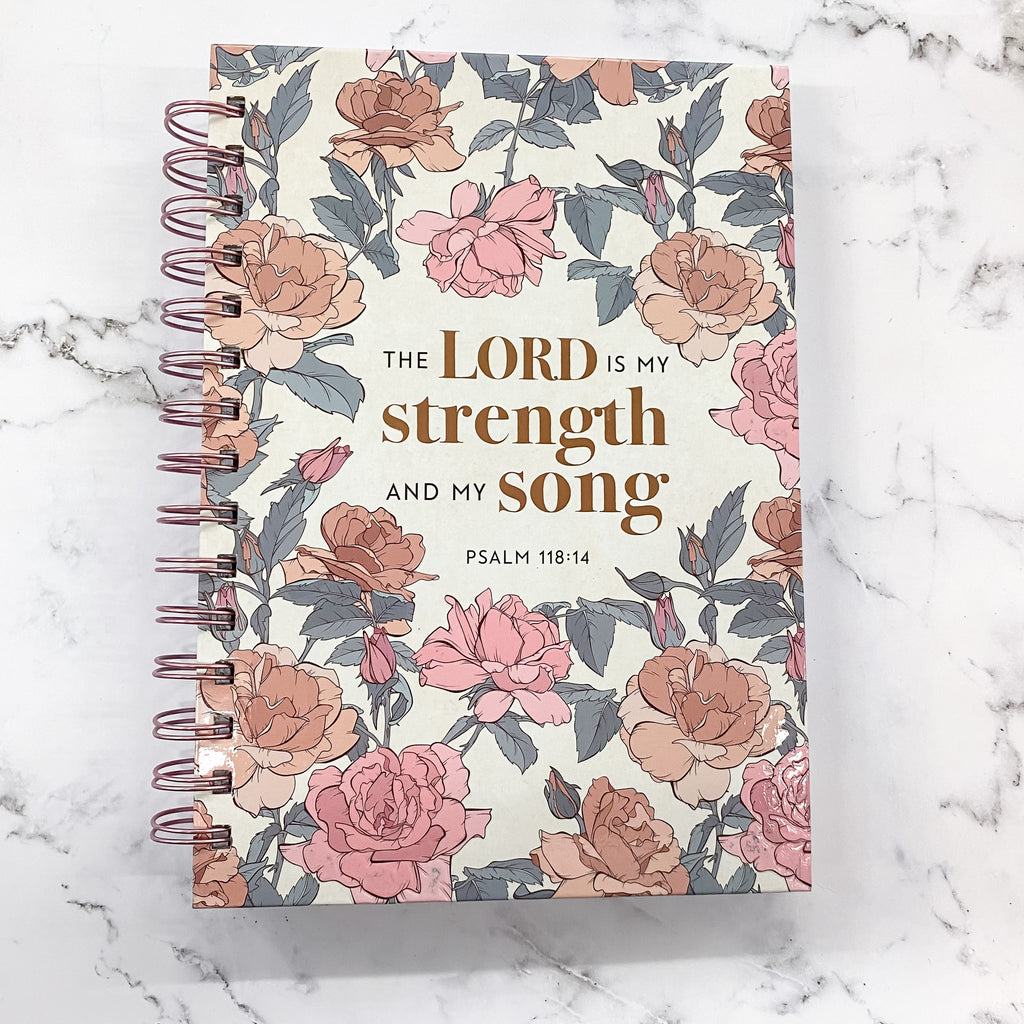 My Strength and My Song Pink Rose Wirebound Journal - Psalm 118:14 - Lyla's: Clothing, Decor & More - Plano Boutique