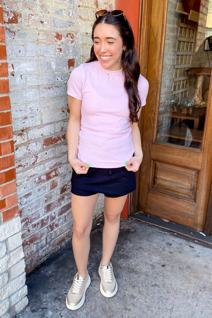 Athleisure Essential Short Sleeve Micro Ribbed Lilac Top - Lyla's: Clothing, Decor & More - Plano Boutique