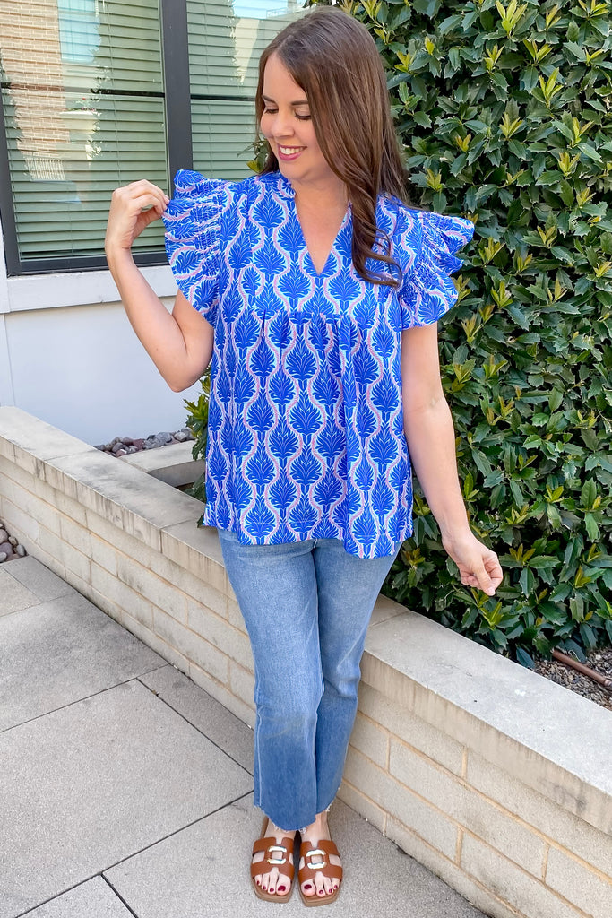 Bold Blues Print Babydoll Top - Lyla's: Clothing, Decor & More - Plano Boutique