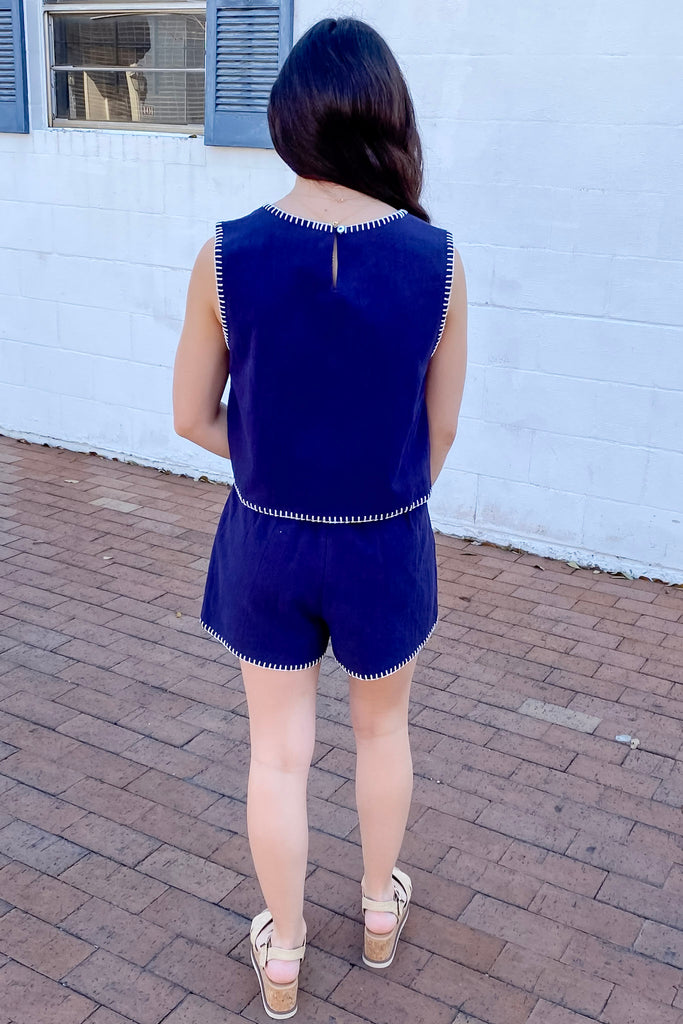 Call Me Back Whipstitched Navy Top - Lyla's: Clothing, Decor & More - Plano Boutique