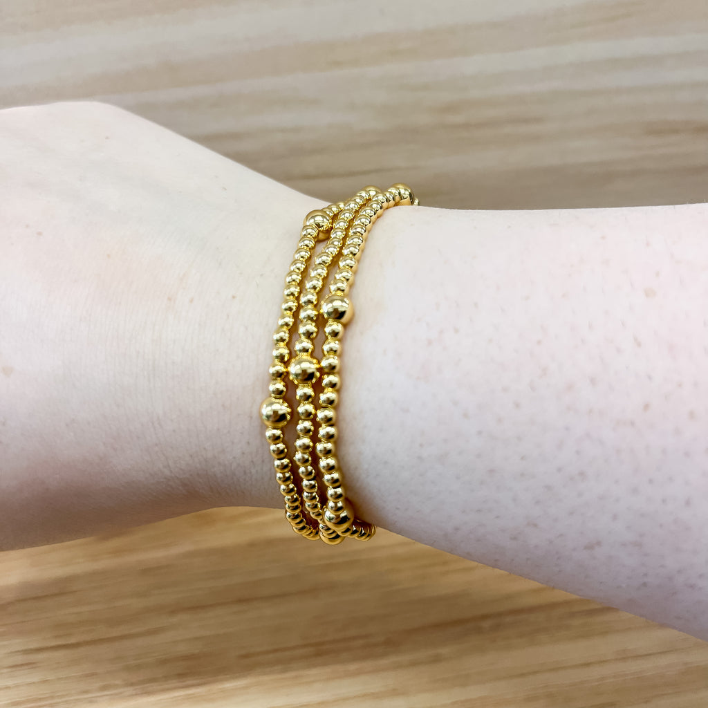 Gold Mix Bead Stretch Bracelet - Lyla's: Clothing, Decor & More - Plano Boutique