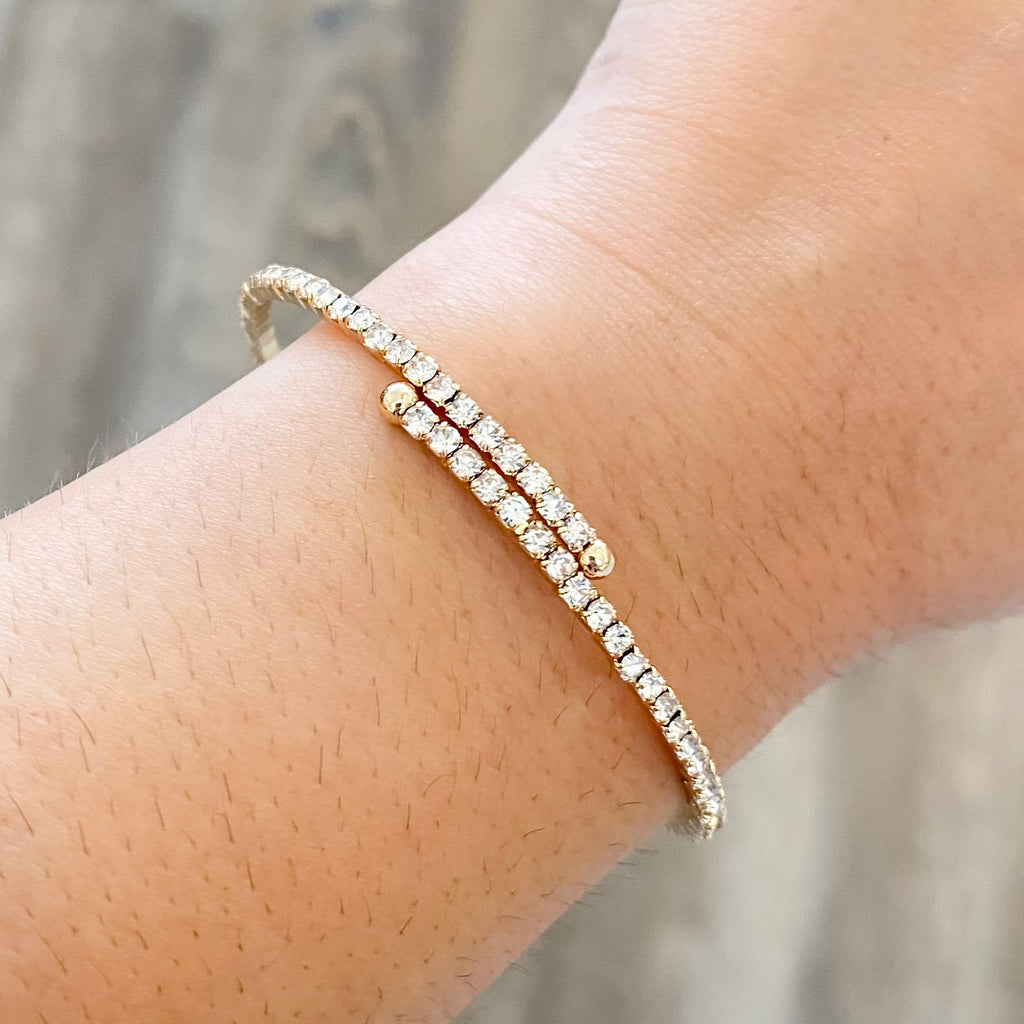 Single Fine Crystal Flexi Bracelet in Gold - Lyla's: Clothing, Decor & More - Plano Boutique