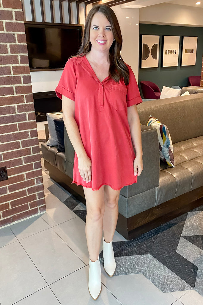 In Love Washed Denim Crimson Dress - Lyla's: Clothing, Decor & More - Plano Boutique