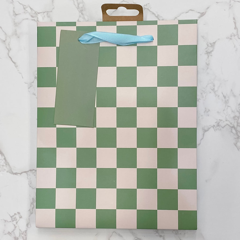 Khaki Checkerboard Small Gift Bag - Lyla's: Clothing, Decor & More - Plano Boutique