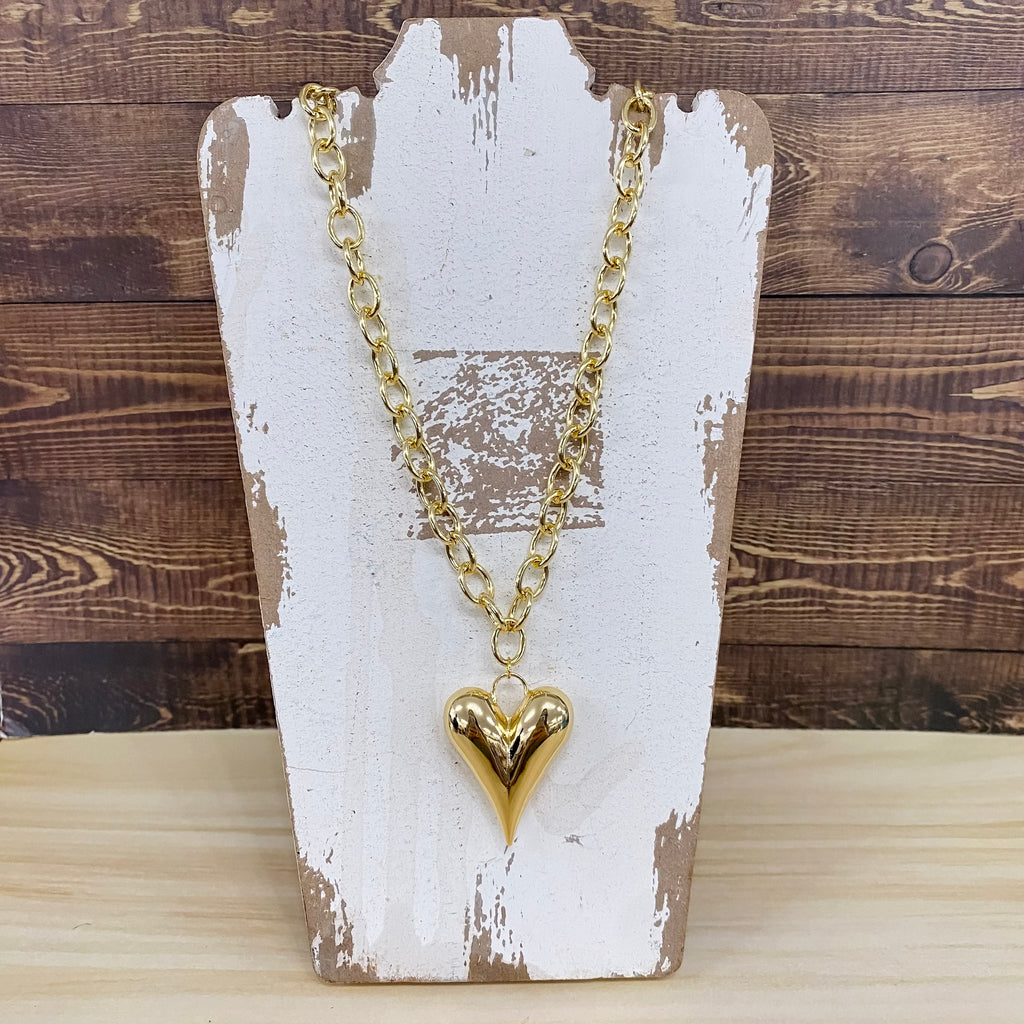 Large Bubble Heart Pendent On Gold Chain - Lyla's: Clothing, Decor & More - Plano Boutique