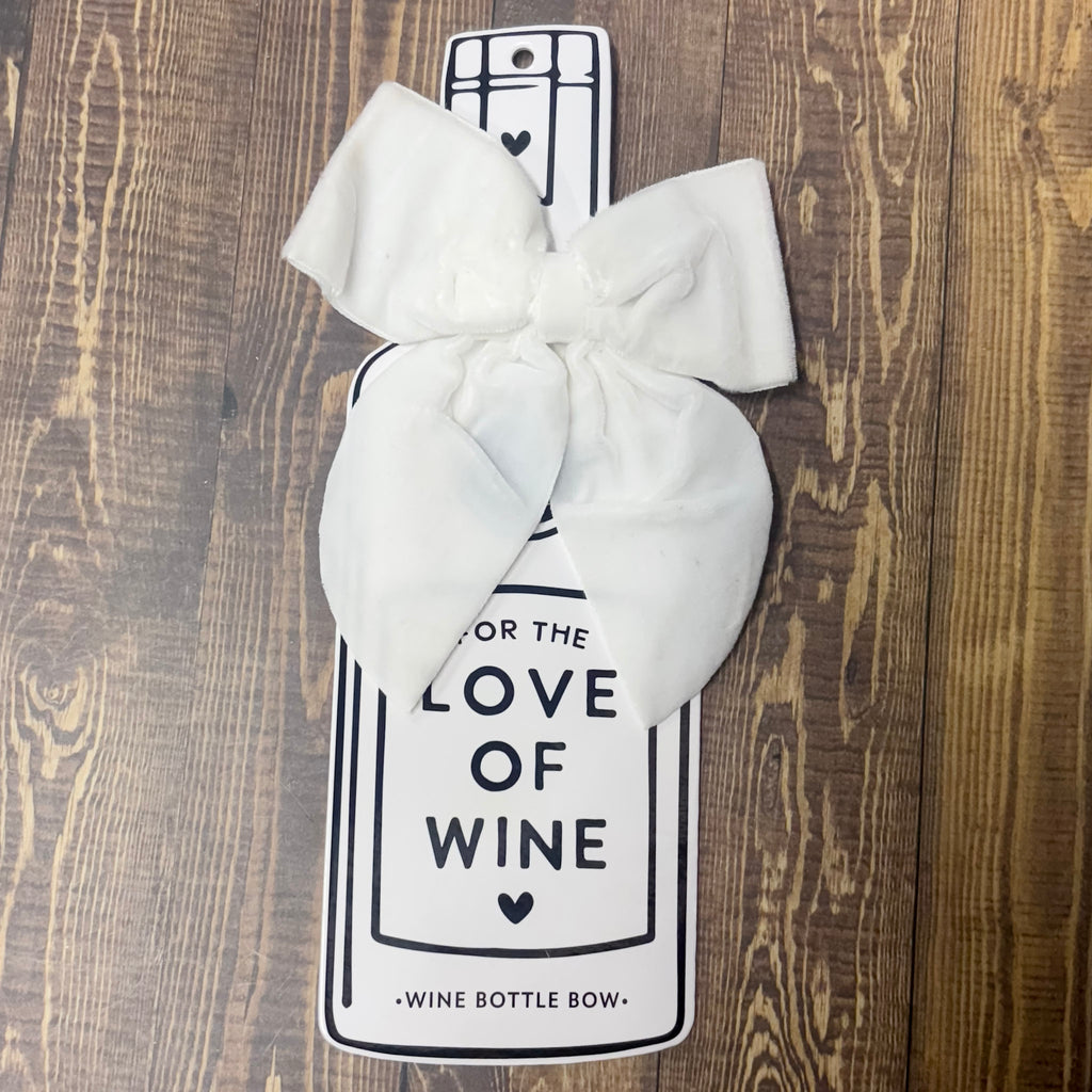 Velvet Wine Bottle Bow - White - Lyla's: Clothing, Decor & More - Plano Boutique