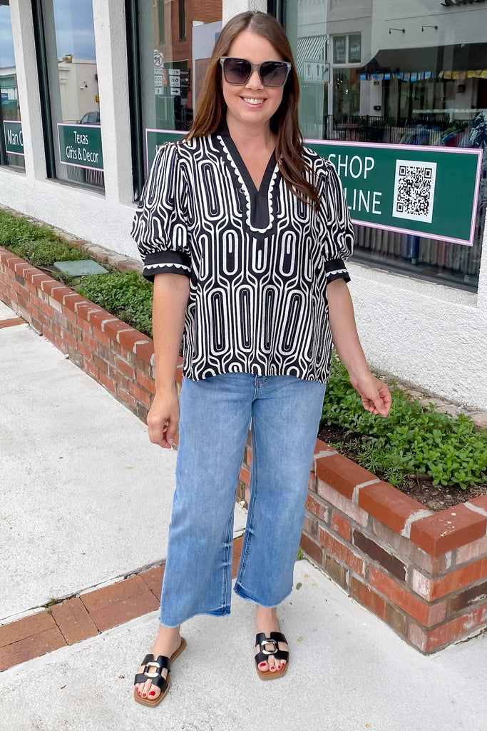 Adventure Awaits Black Geo Print Top - Lyla's: Clothing, Decor & More - Plano Boutique
