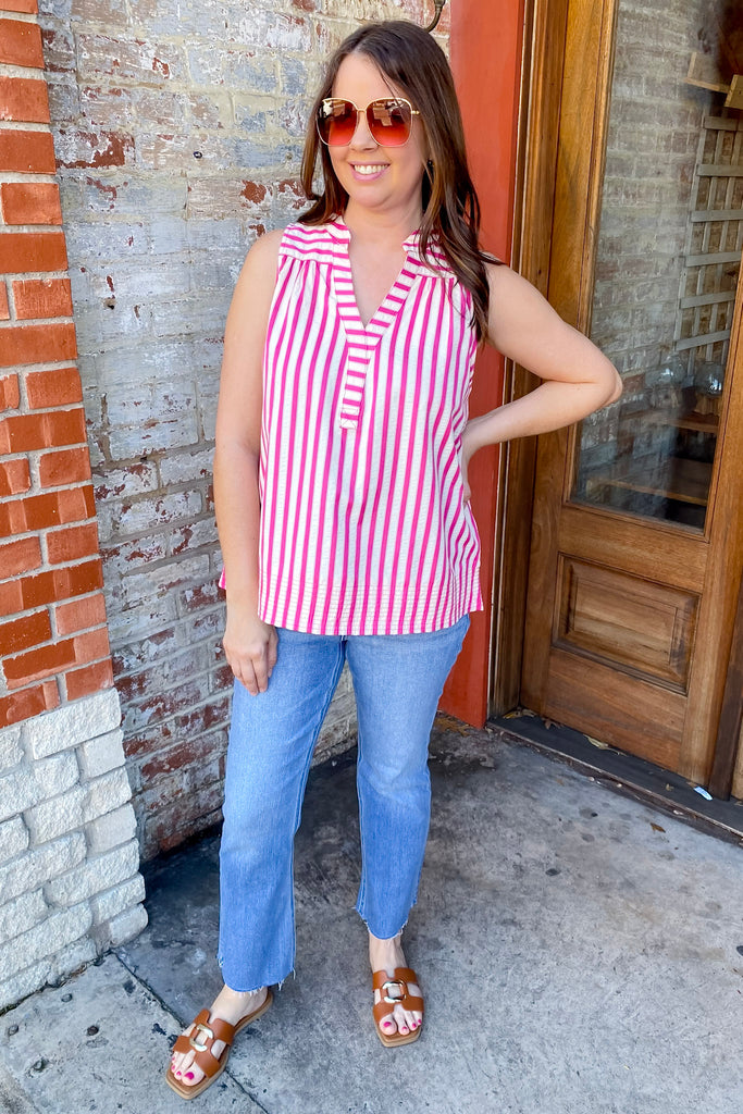 Striking Stripes Hot Pink Sleeveless Top - Lyla's: Clothing, Decor & More - Plano Boutique