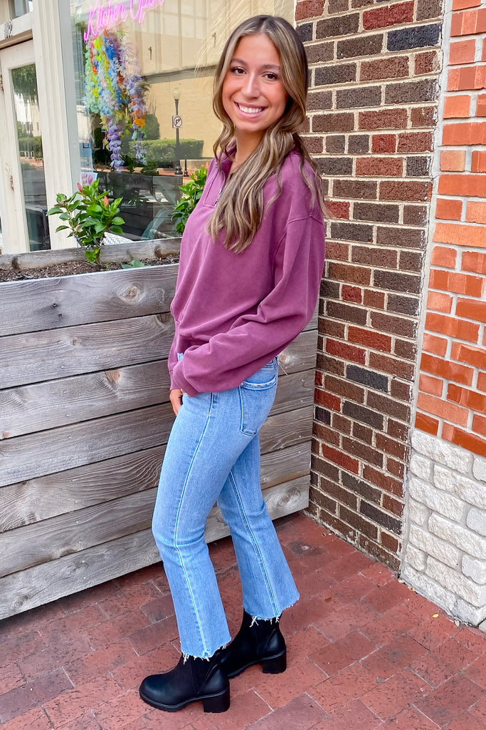Sporty Twist Half Zip Dark Cherry Sweater - Lyla's: Clothing, Decor & More - Plano Boutique