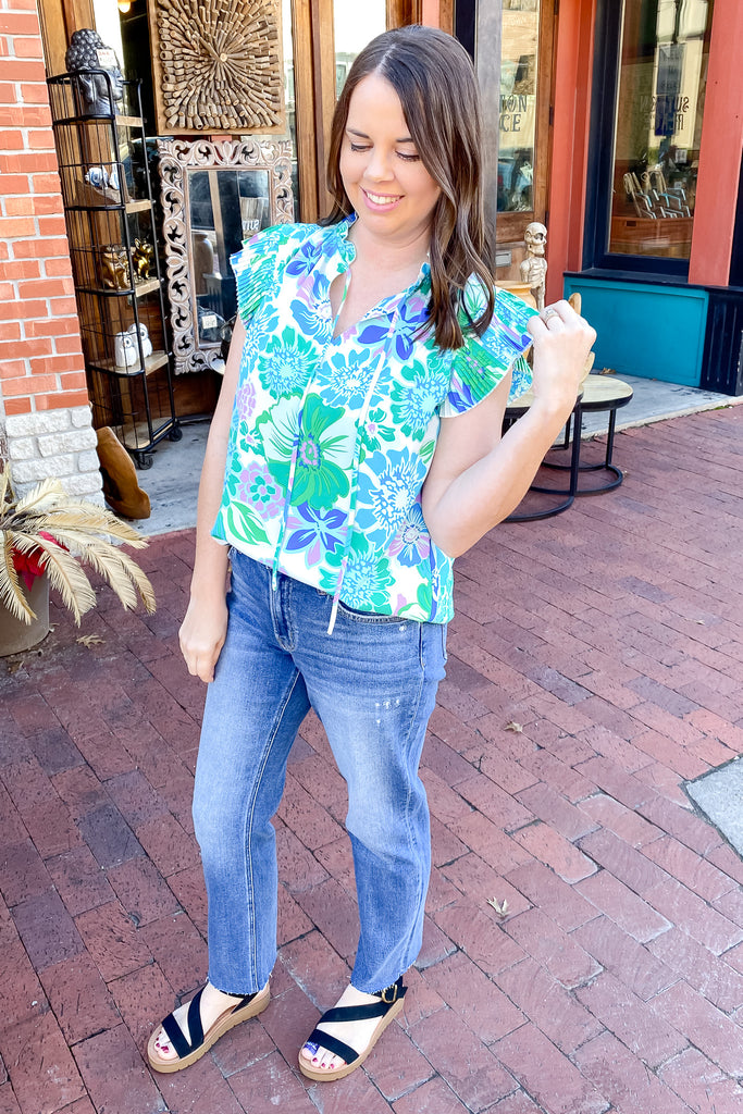 Green Love Floral Print Pleat Top - Lyla's: Clothing, Decor & More - Plano Boutique