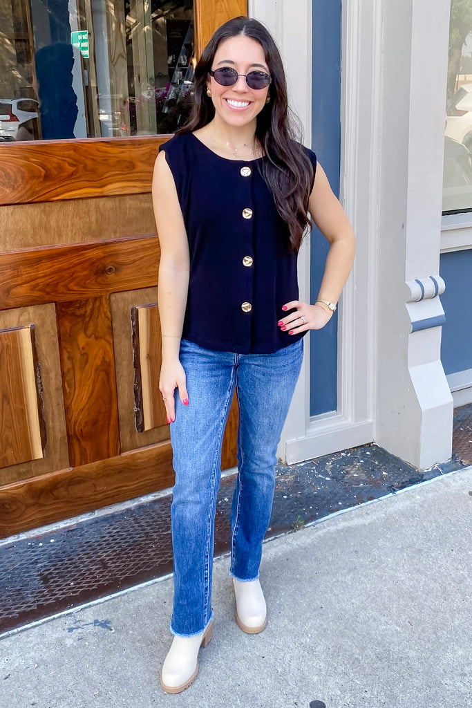 Listen To Me Gold Button Black Top - Lyla's: Clothing, Decor & More - Plano Boutique