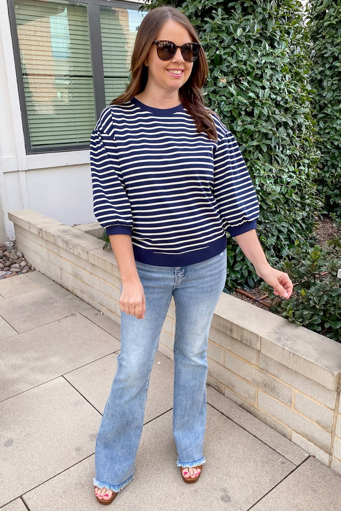 Chic Striped Navy and Natural Top - Lyla's: Clothing, Decor & More - Plano Boutique