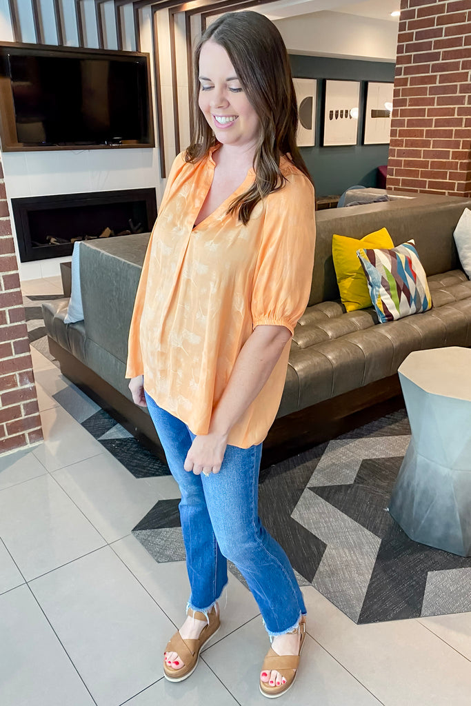 Orange Sherbet Ruffled Print Blouse - Lyla's: Clothing, Decor & More - Plano Boutique