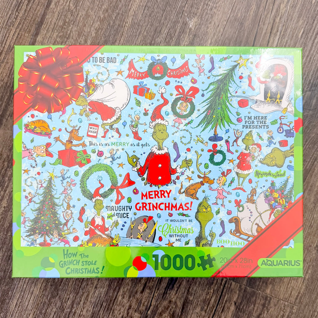 Grinch Wrapping Paper 1000 Piece Jigsaw Puzzle - Lyla's: Clothing, Decor & More - Plano Boutique
