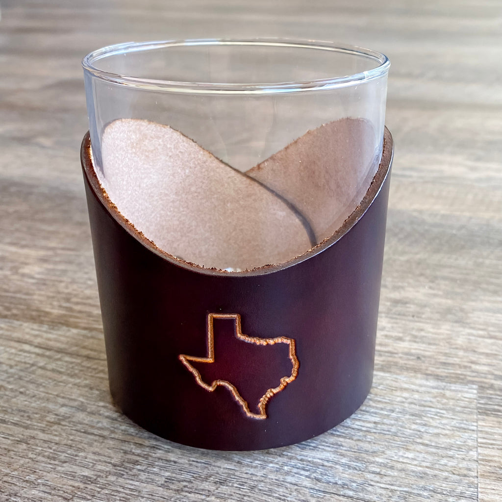Texas Leather Whiskey Glass - Lyla's: Clothing, Decor & More - Plano Boutique