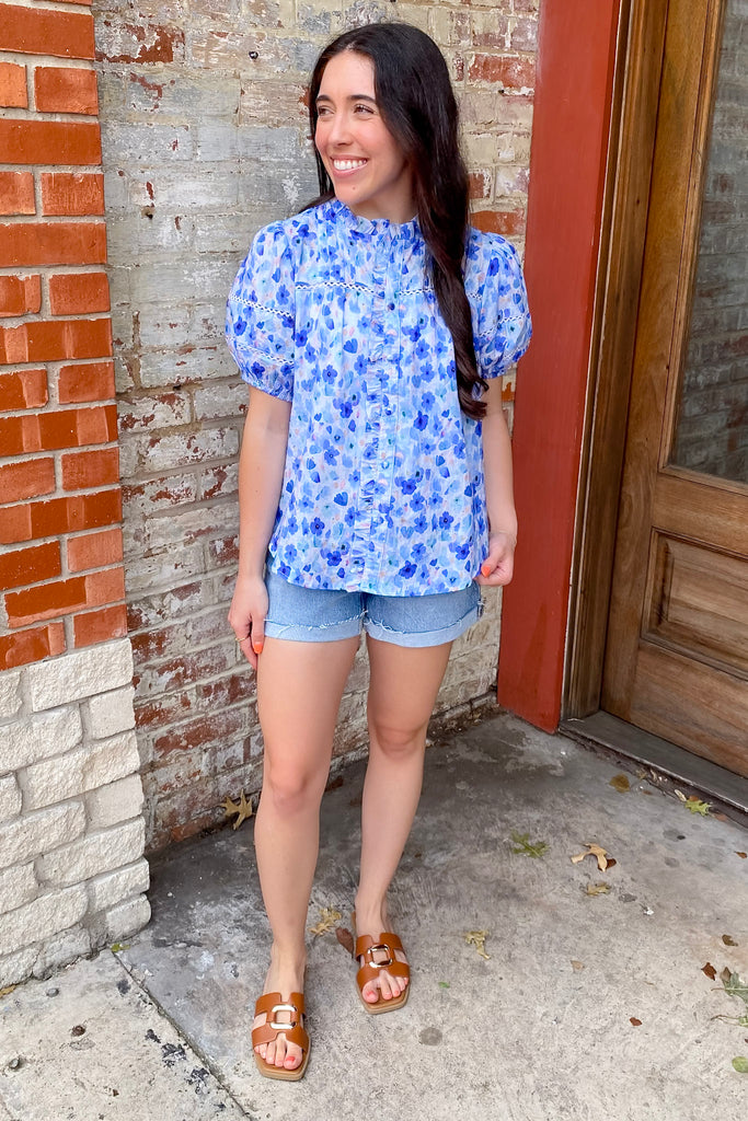 Petal Days Blue Floral Print Top - Lyla's: Clothing, Decor & More - Plano Boutique