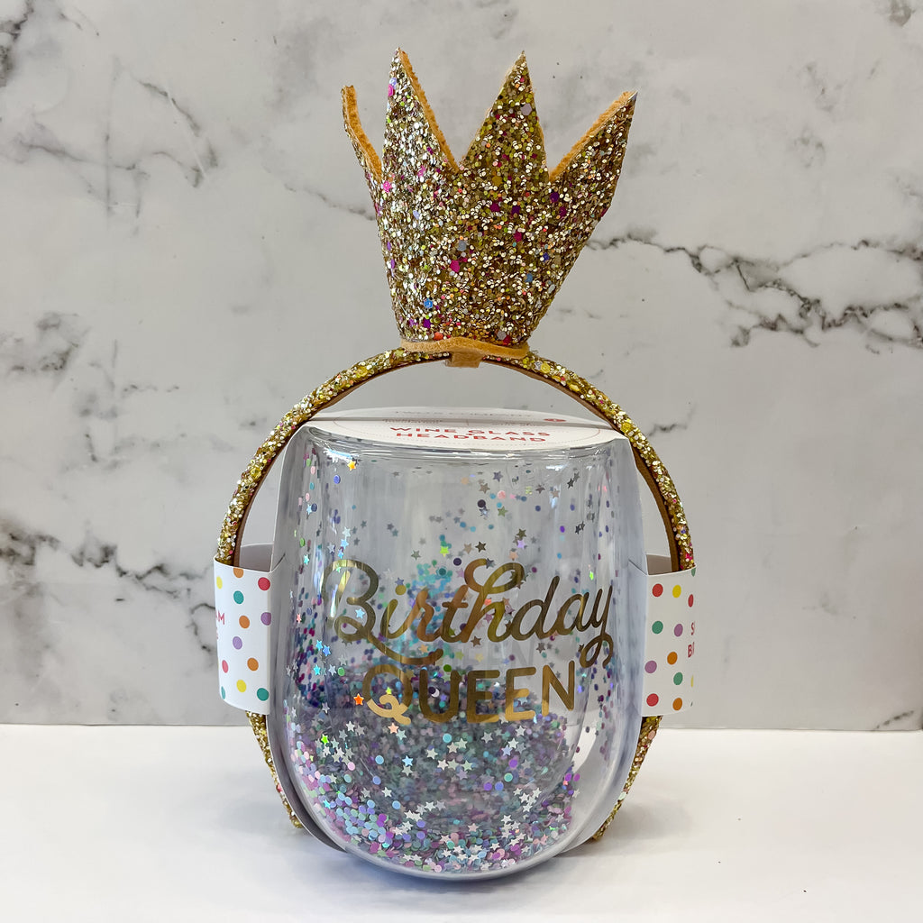 Birthday Queen Wine Glass and Gold Crown - Lyla's: Clothing, Decor & More - Plano Boutique