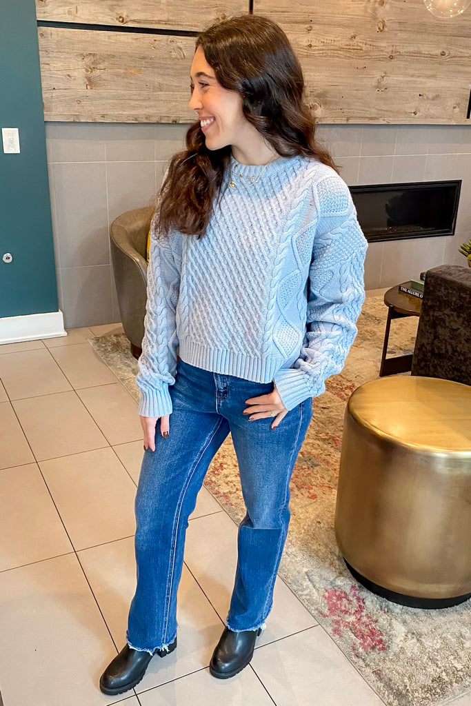 Winter Dreams Braided Blue Sweater - Lyla's: Clothing, Decor & More - Plano Boutique