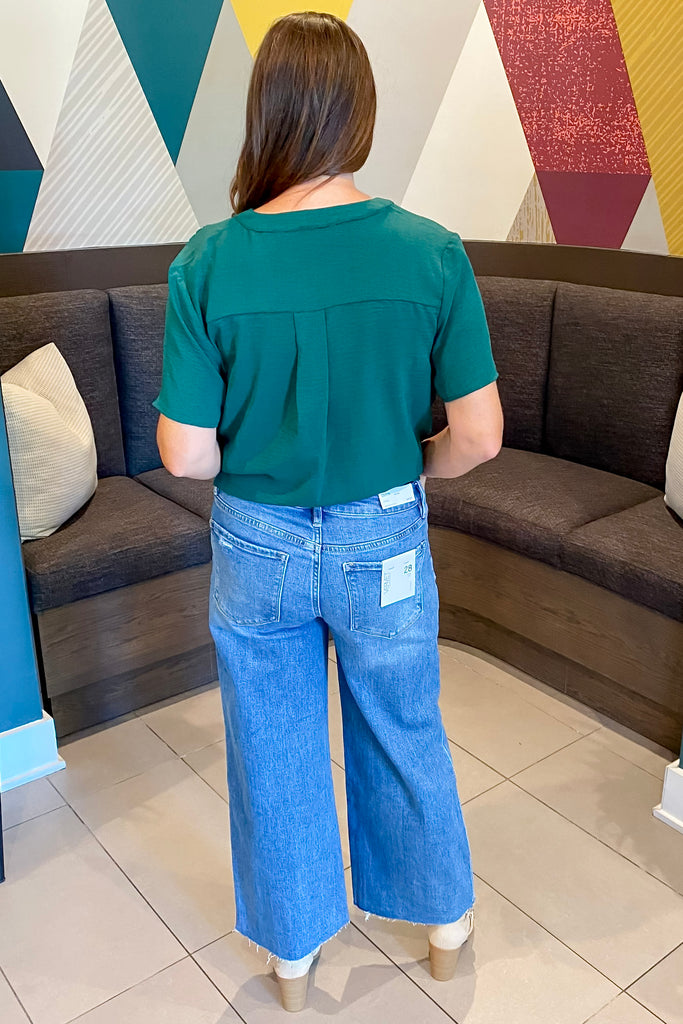 Olivia Punctual High Rise Raw Hem Twist Wide Jeans by Vervet - Lyla's: Clothing, Decor & More - Plano Boutique