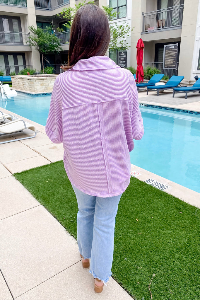 Lilac Solid French Terry Collared Loose Fit Top - Lyla's: Clothing, Decor & More - Plano Boutique
