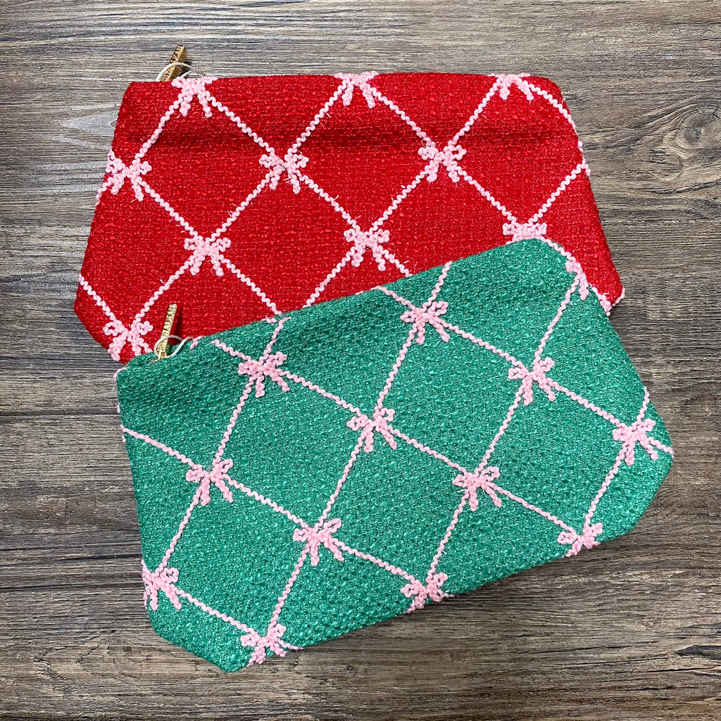 Tinsel Bow Zip Pouch in Red - Lyla's: Clothing, Decor & More - Plano Boutique