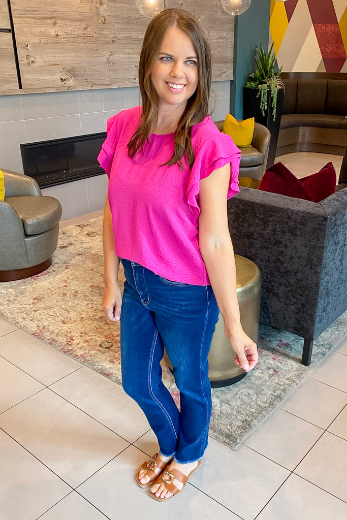 Ruffle Sleeve Magenta Top - Lyla's: Clothing, Decor & More - Plano Boutique
