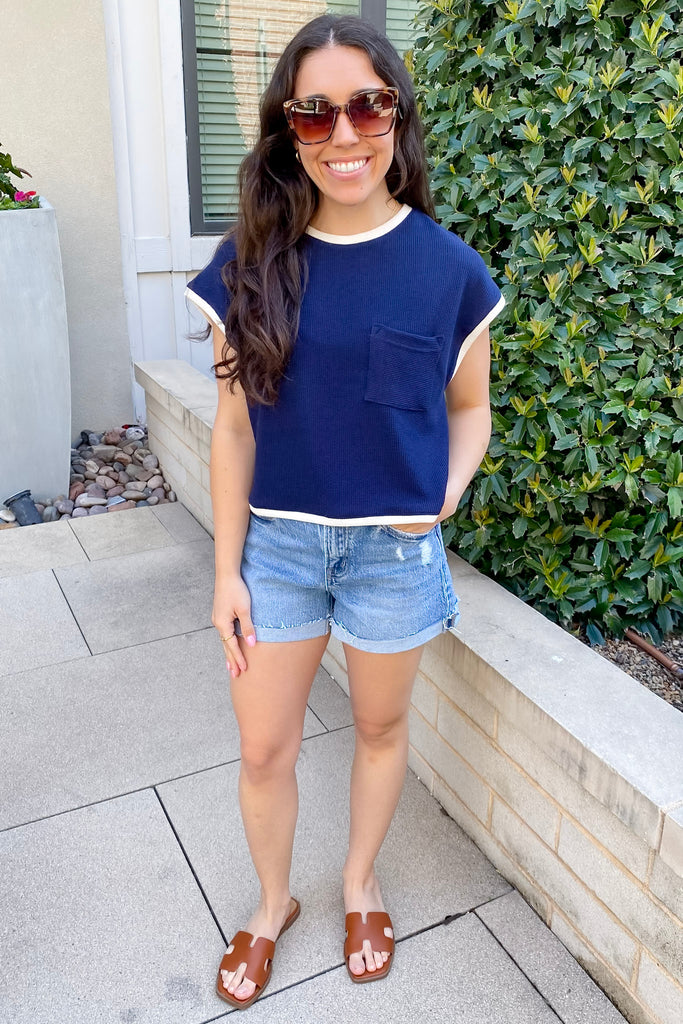 Brooklyn In The Summer Navy Top - Lyla's: Clothing, Decor & More - Plano Boutique