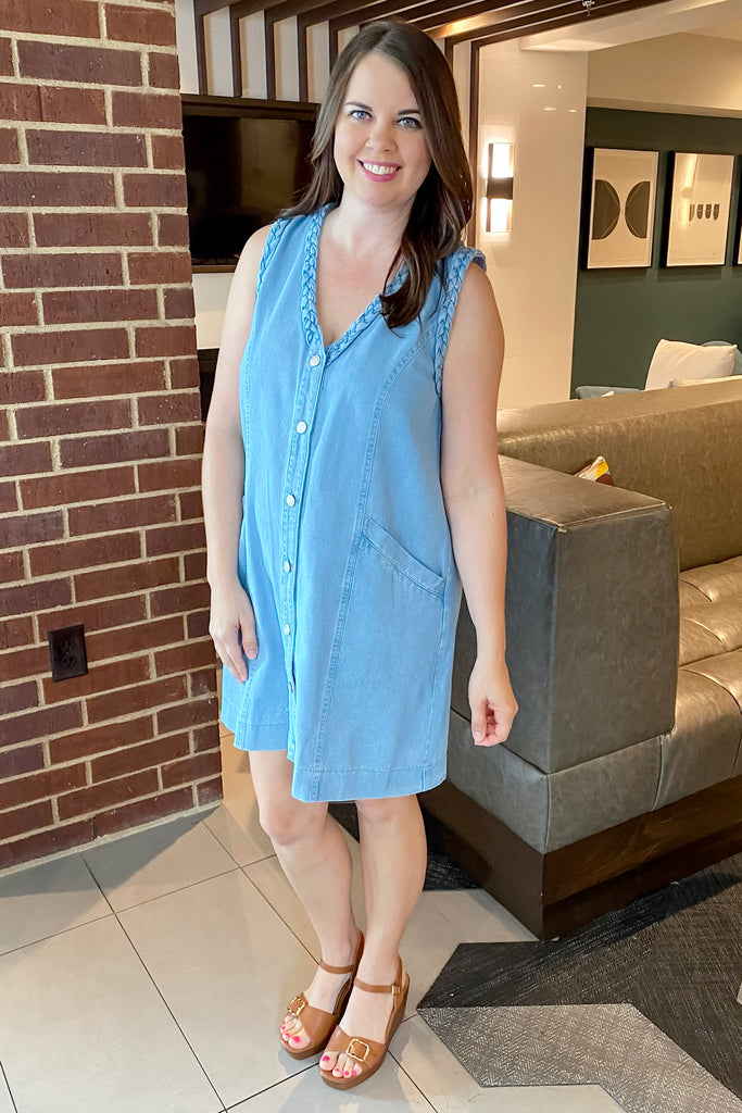 Extreme Conditions Braided Denim Dress - Lyla's: Clothing, Decor & More - Plano Boutique