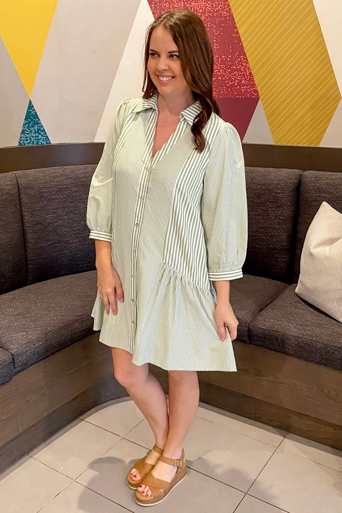Grow Together Striped Sage Dress - Lyla's: Clothing, Decor & More - Plano Boutique
