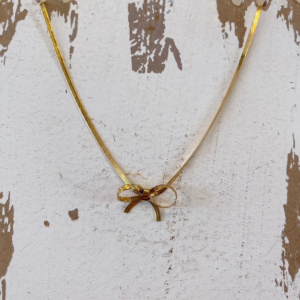 Delicate Herringbone Bow Necklace - Lyla's: Clothing, Decor & More - Plano Boutique