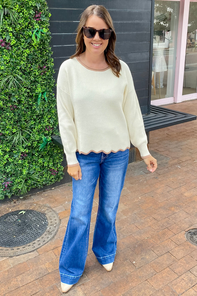 The Vanilla Bean Scallop Oatmeal Sweater - Lyla's: Clothing, Decor & More - Plano Boutique