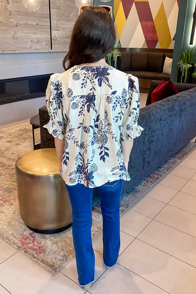 Effortless Style Smocked Navy Floral Top - Lyla's: Clothing, Decor & More - Plano Boutique