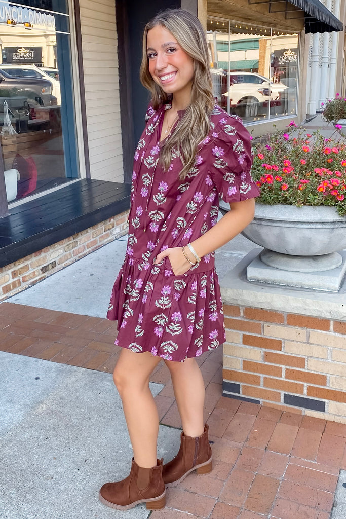 Call My Name Floral Print Burgundy Dress - Lyla's: Clothing, Decor & More - Plano Boutique