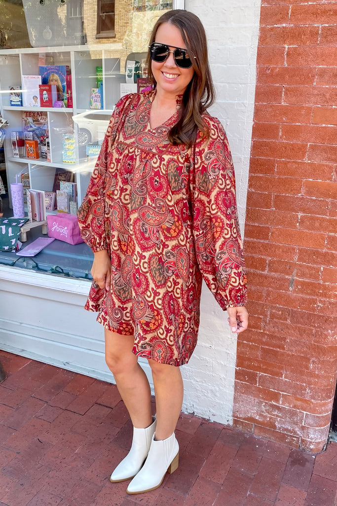 Apple Cider Daydream Red Print Dress - Lyla's: Clothing, Decor & More - Plano Boutique