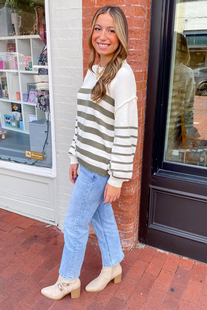 The Day We Met Olive Striped Sweater - Lyla's: Clothing, Decor & More - Plano Boutique