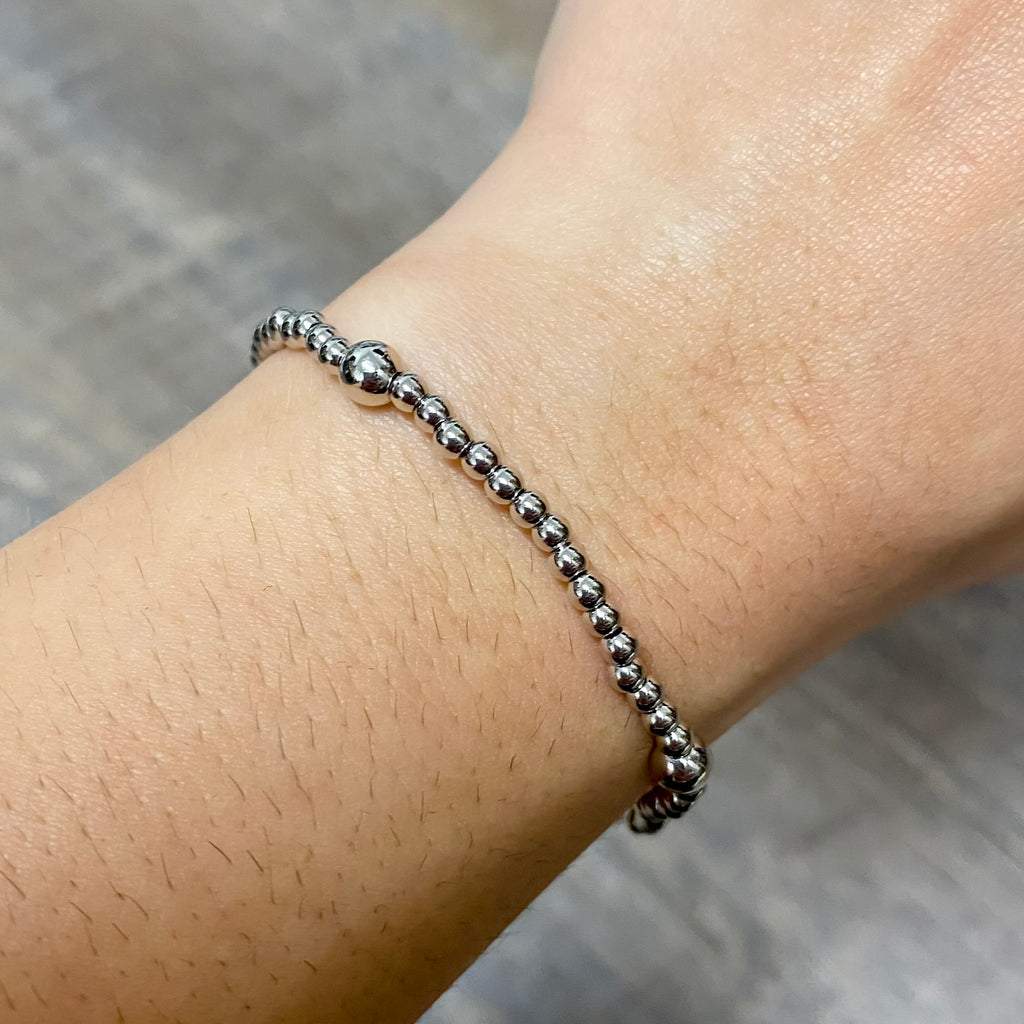 Silver Mix Bead Stretch Bracelet - Lyla's: Clothing, Decor & More - Plano Boutique