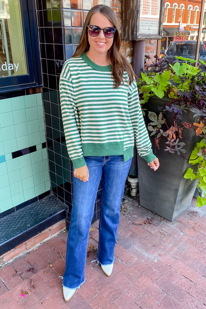 Spirit Of the Season Striped Hunter Green Sweater - Lyla's: Clothing, Decor & More - Plano Boutique