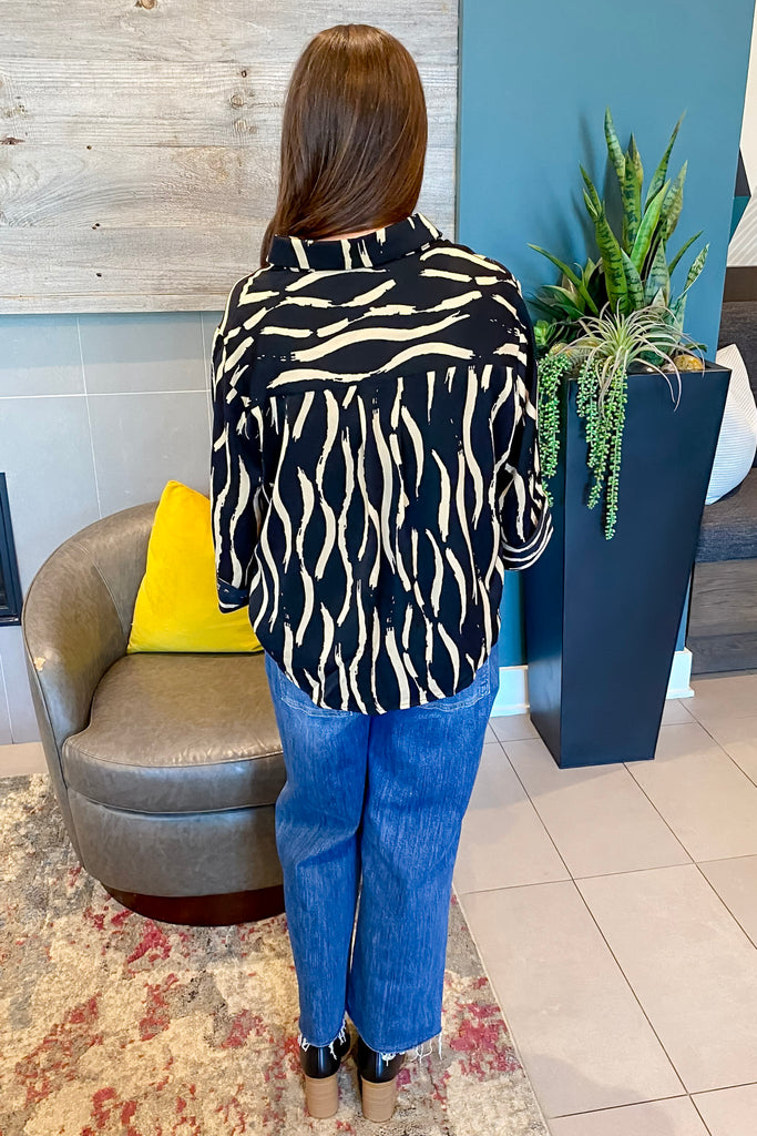 Thinking About It Black and Camel Print Top - Lyla's: Clothing, Decor & More - Plano Boutique