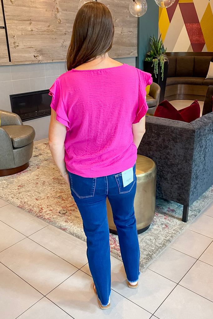 Ruffle Sleeve Magenta Top - Lyla's: Clothing, Decor & More - Plano Boutique