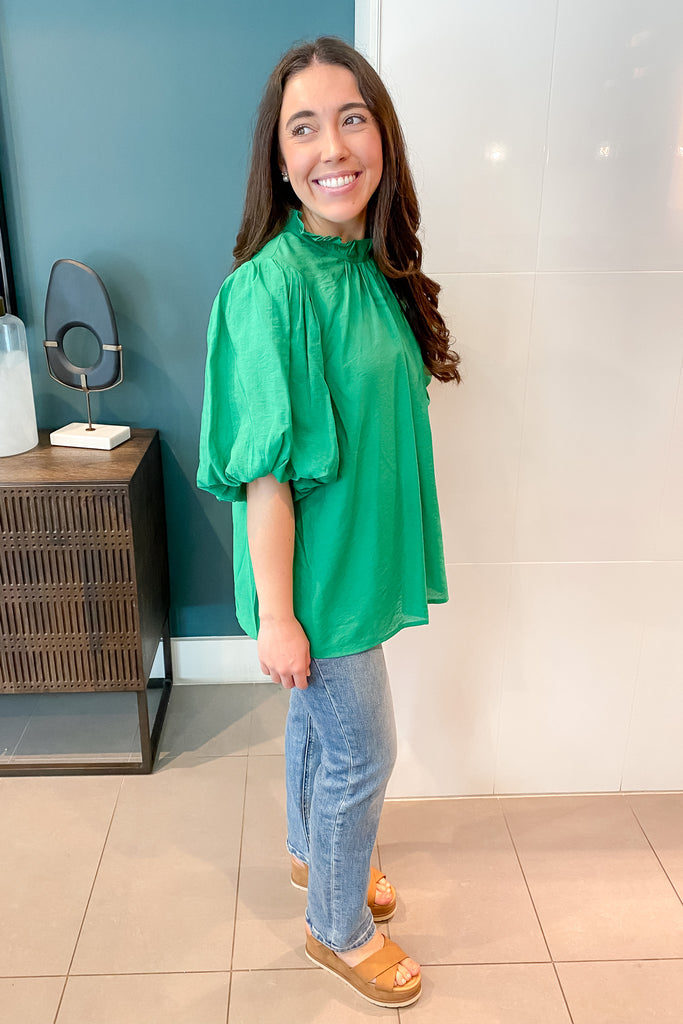 In a Hurry Green Puff Sleeve Top - Lyla's: Clothing, Decor & More - Plano Boutique
