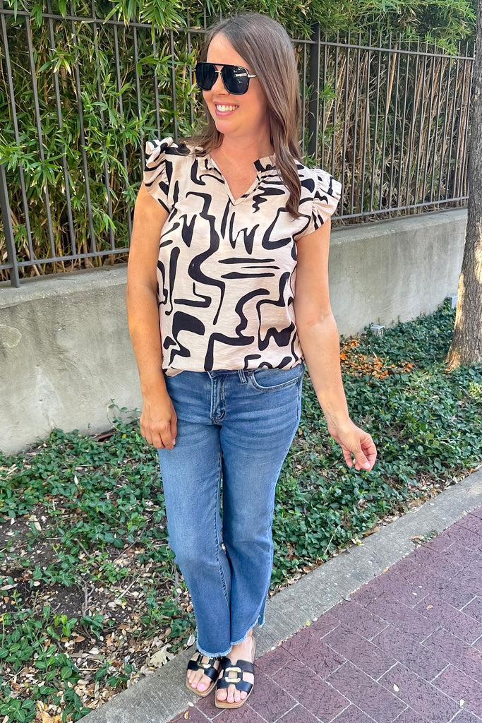 Playful and Polished Abstract Tan Top - Lyla's: Clothing, Decor & More - Plano Boutique
