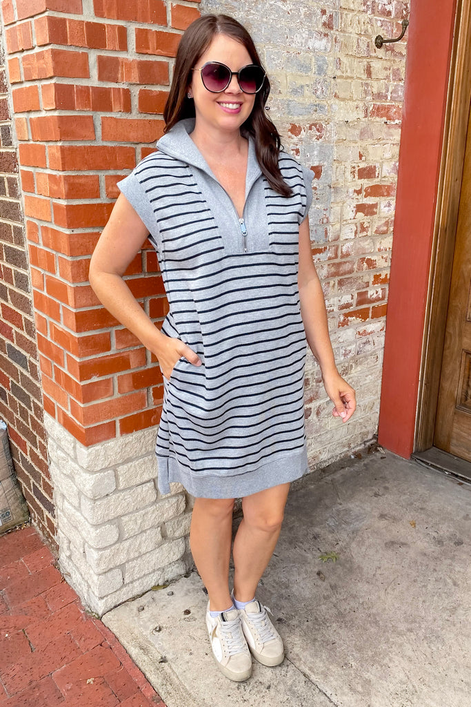 Striped Out Grey and Black Dress - Lyla's: Clothing, Decor & More - Plano Boutique