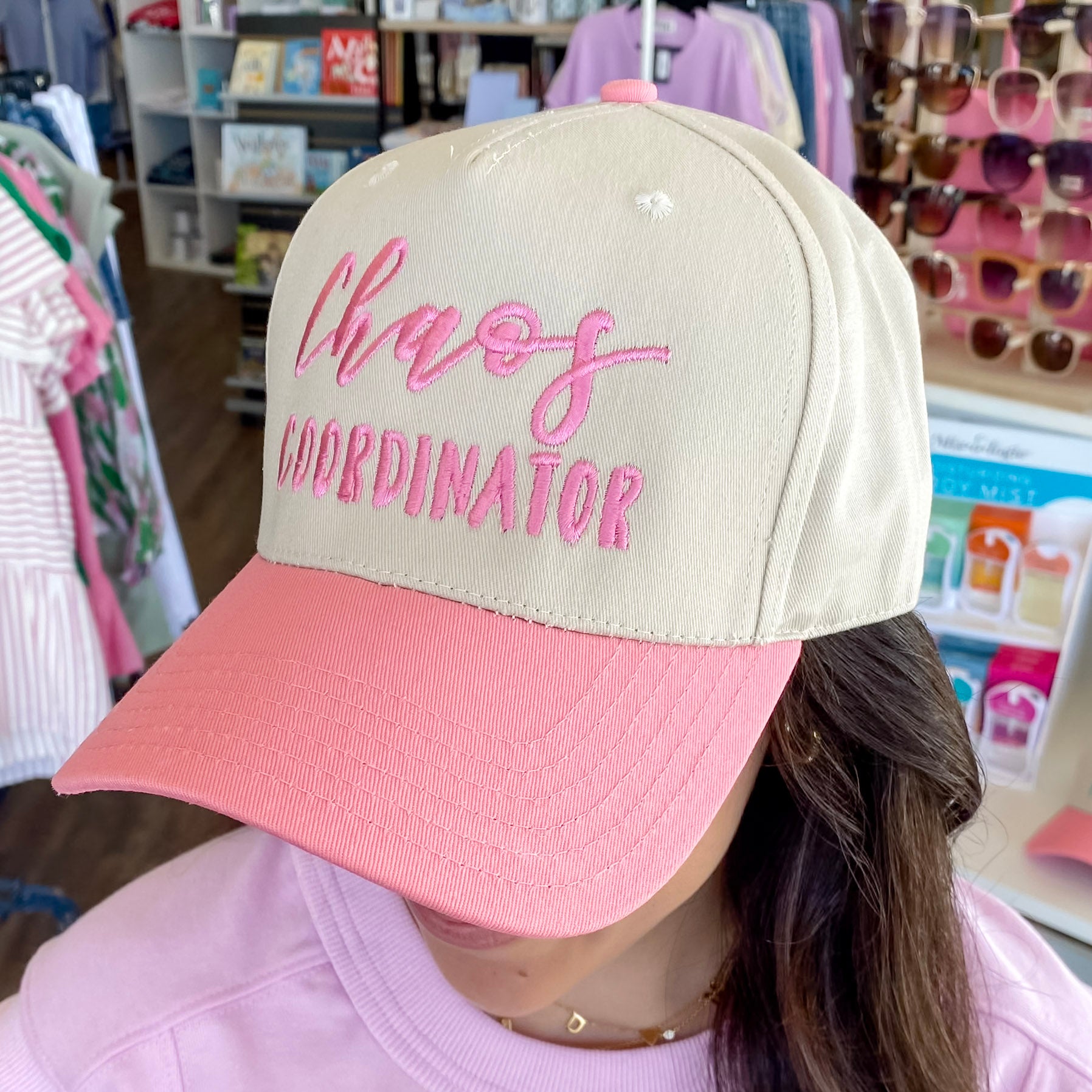 Chaos Coordinator Two Toned Pink and Tan Vintage Baseball Hat