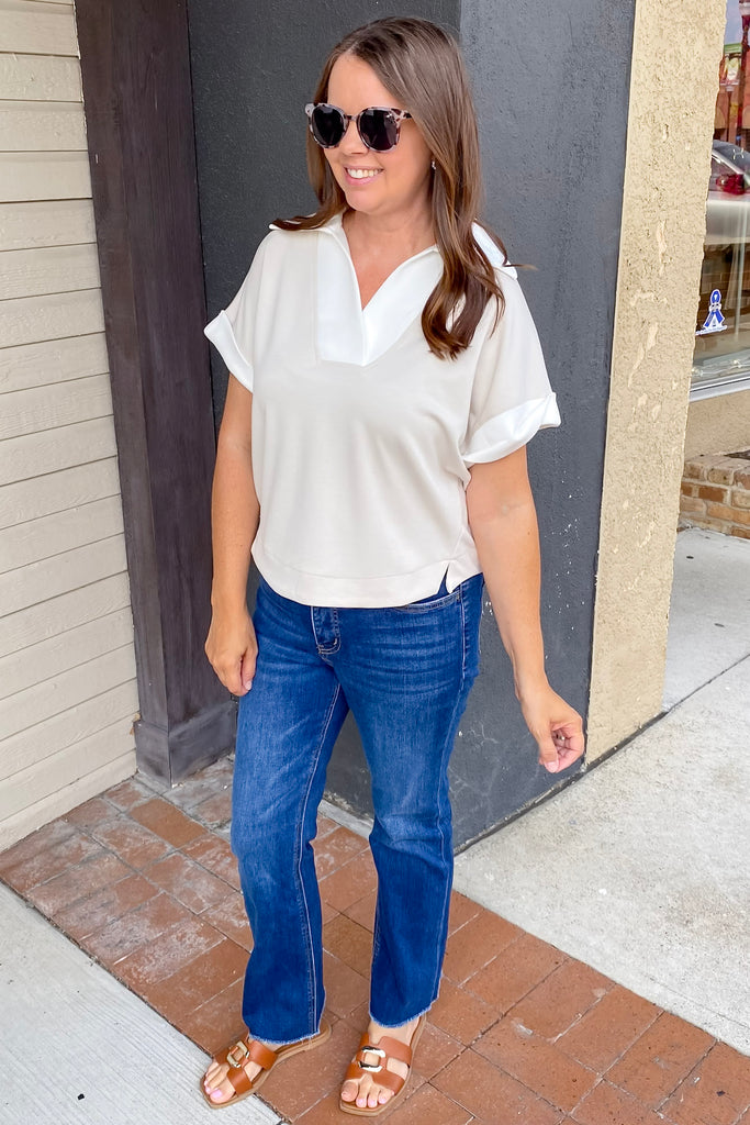Come See Me Ecru Polo Top - Lyla's: Clothing, Decor & More - Plano Boutique