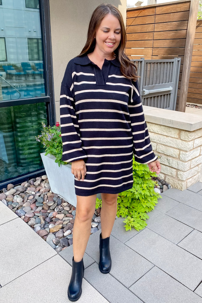 Here Forever Black Striped Sweater Dress - Lyla's: Clothing, Decor & More - Plano Boutique
