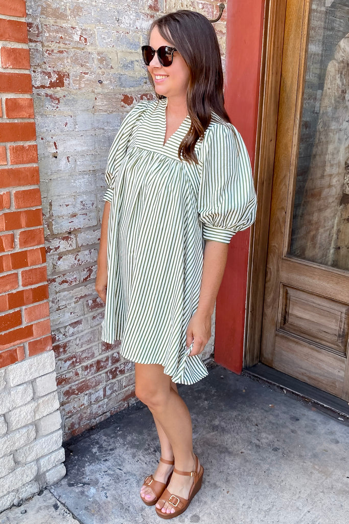 Lucky To Have You Olive Striped Dress - Lyla's: Clothing, Decor & More - Plano Boutique