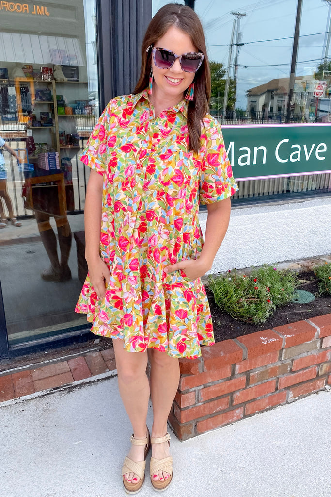 Secret Garden Floral Print Chartreuse Dress - Lyla's: Clothing, Decor & More - Plano Boutique