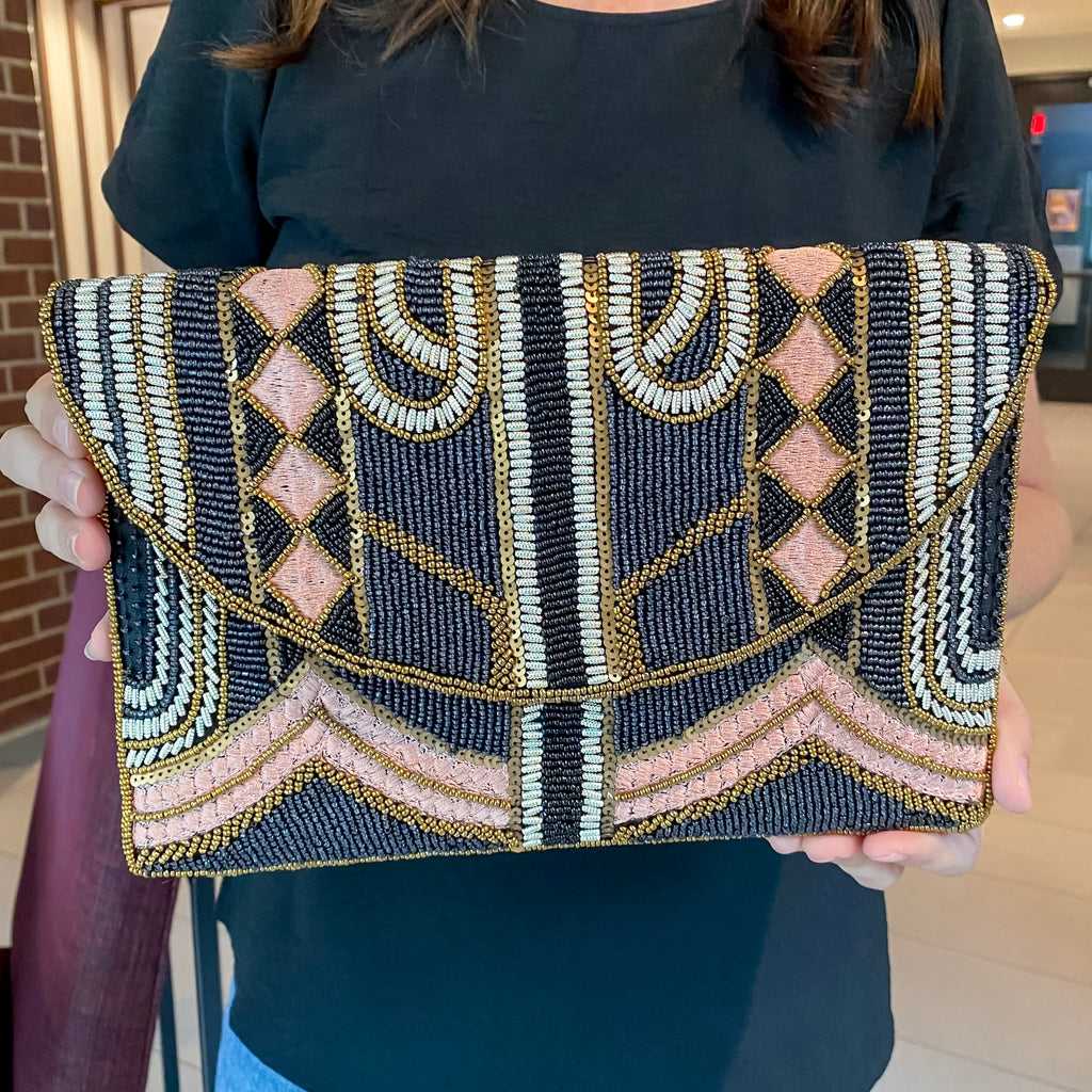 Pale Pink and Grey Beaded Crossbody - Lyla's: Clothing, Decor & More - Plano Boutique