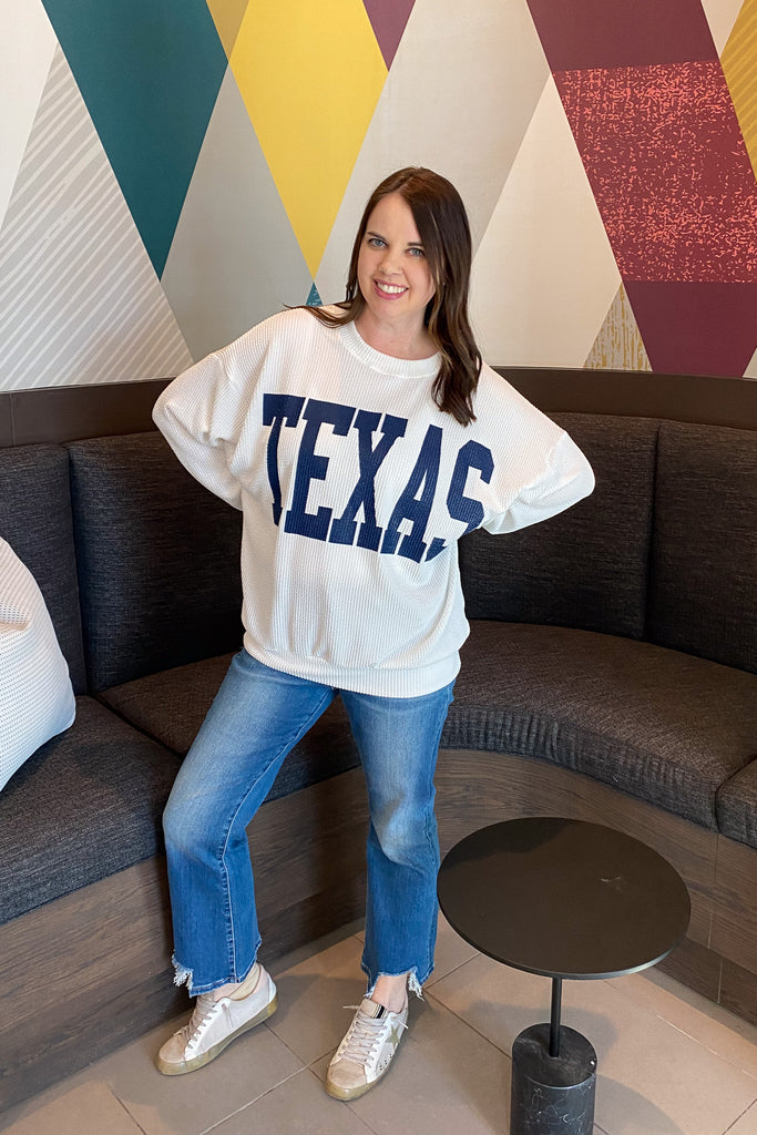 Texas Corduroy Graphic White Sweater - Lyla's: Clothing, Decor & More - Plano Boutique